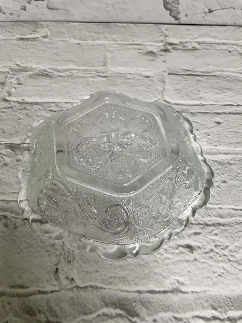 Vintage Indiana Glass Tiara Sandwich Pattern Clear Hexagon Bowl